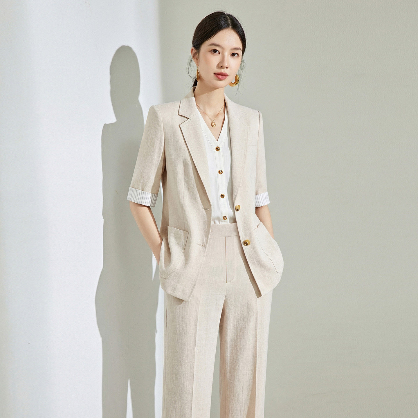 2026夏季新款亚麻西装套装高级套装气质薄款正装通勤女士面试套装