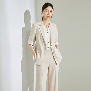 2026夏季新款亚麻西装套装高级套装气质薄款正装通勤女士面试套装