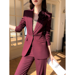 高端设计感小众总裁西装 女春秋2025新款 两件套 套装 安可拉红西装