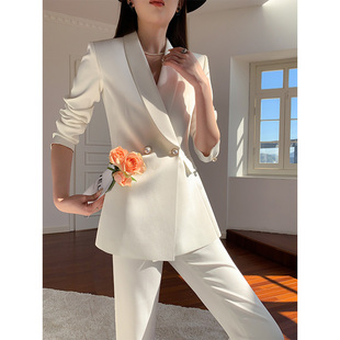 白色西装套装女气质女神范高级感主持人正装英伦风美业西服两件套