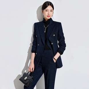 西装套装2025秋冬季时尚新款藏青色精致女神范高级感面试职业套装