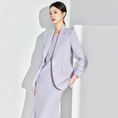 浅紫西装套裙两件套女2025春气质通勤显瘦时尚小香风高级感职业装