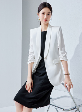 高级感薄款夏白色青果领西装黑色无袖连衣裙西服套装女气质两件套