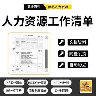 人力资源工作清单HR工作计划内容部门岗位职责人力资源分权手册
