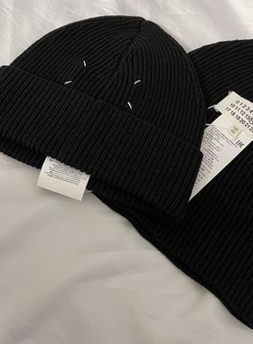 四角缝线Margie风格马吉拉针织帽街头男女黑色纯色圆顶毛线帽冷帽