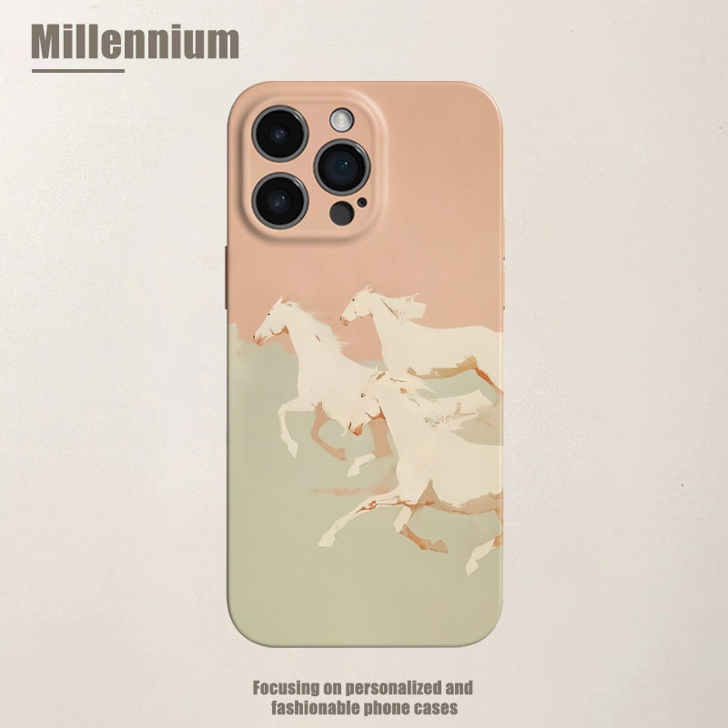 适用于iPhone17Promax暖调白马逐风16pro手机壳15pro菲林iphoneair马年12软壳11油画13pro高级感苹果14