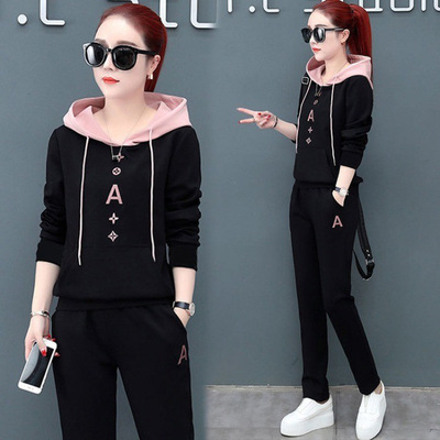 卫衣女新款2025爆款时尚洋气小个子连帽长袖休闲运动套装服宽松