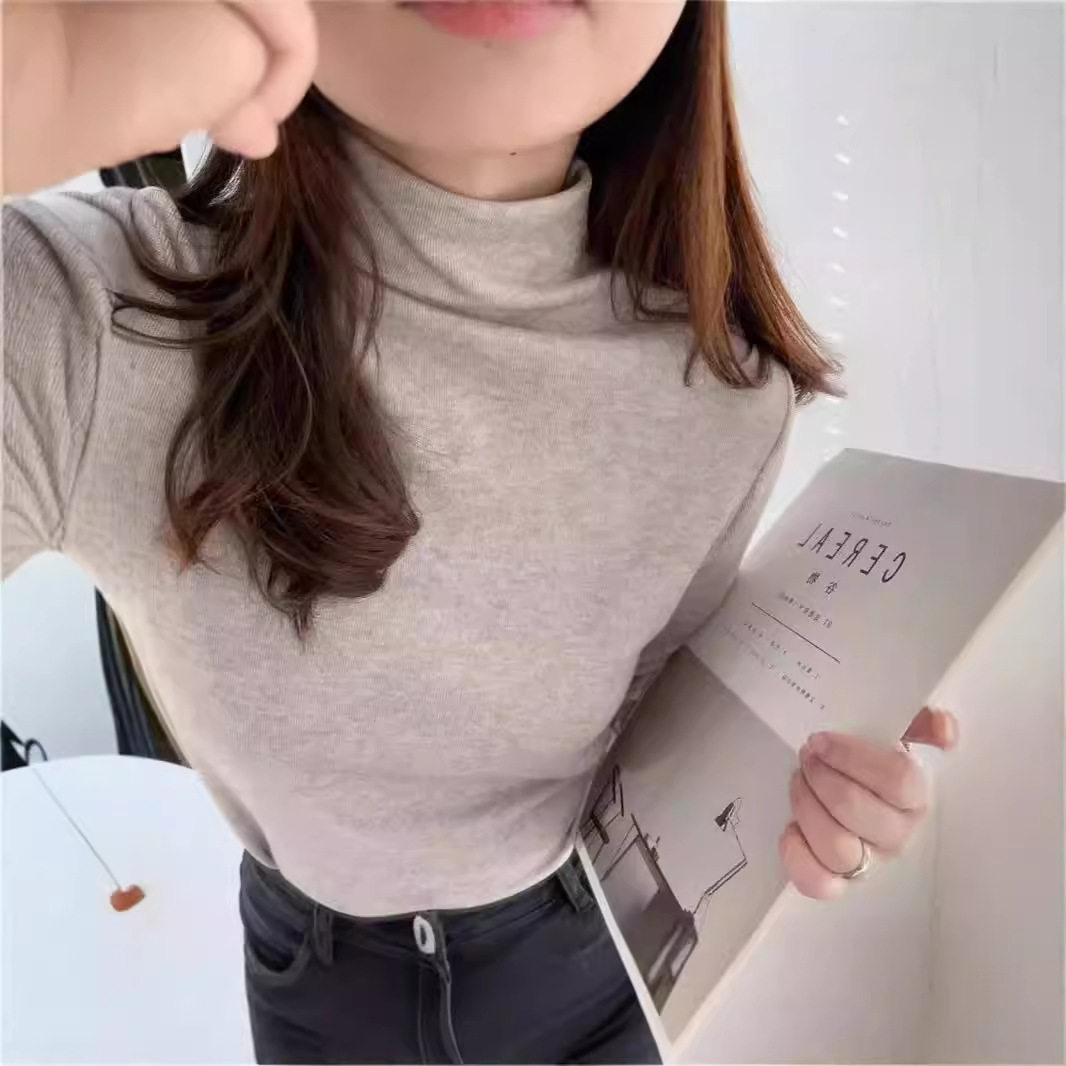 女款2025年新款时尚洋气高端打底衫长袖修身纯色百搭长袖上衣