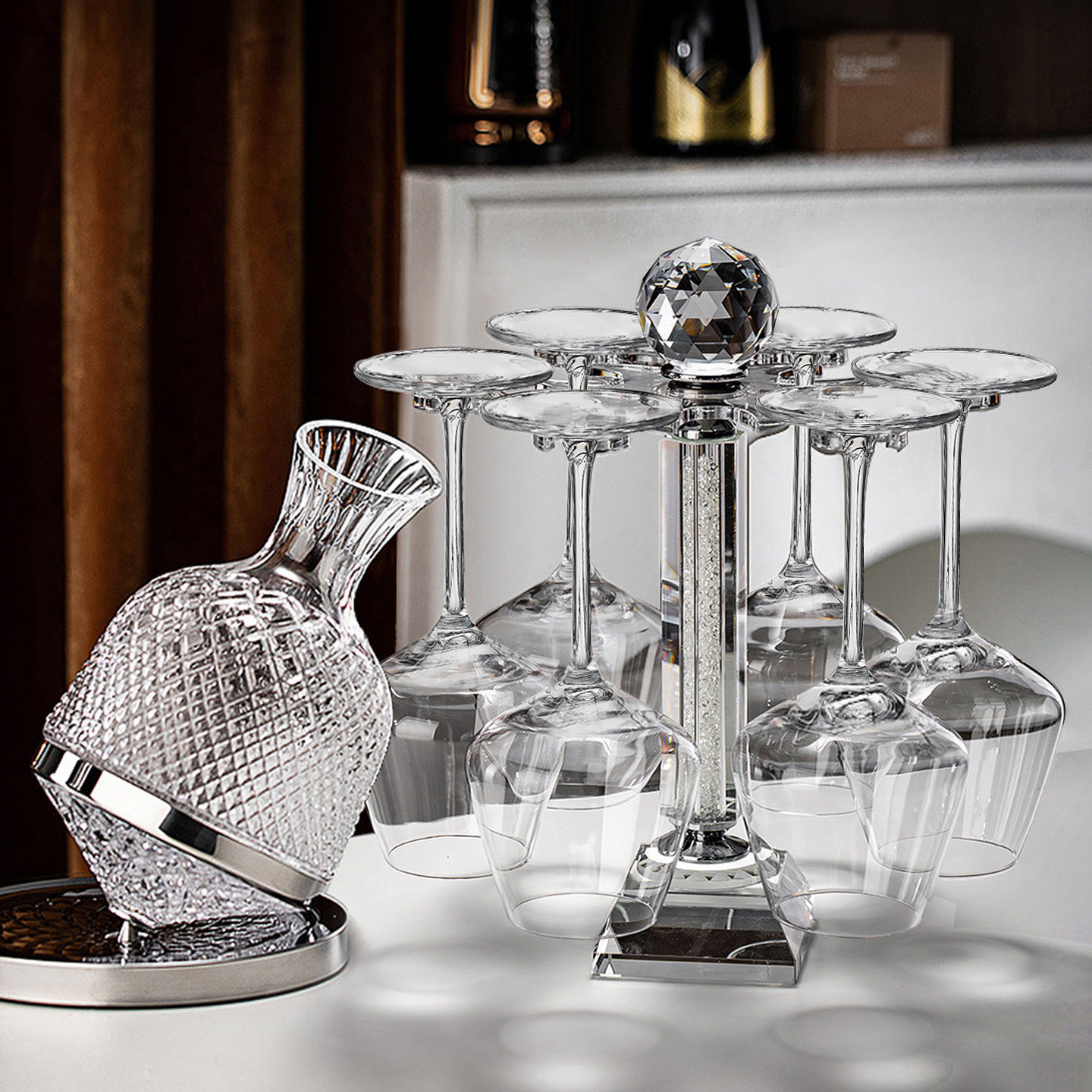 水晶红酒杯套装轻奢高级感家用葡萄酒旋转醒酒器高颜值杯架高脚杯,餐饮具,葡萄酒/红酒杯,淘宝优惠券,粉丝福利购,淘宝优惠卷