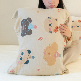 A类卡通派对纯棉纱布枕巾可固定全棉吸汗透气可爱枕头巾防头油