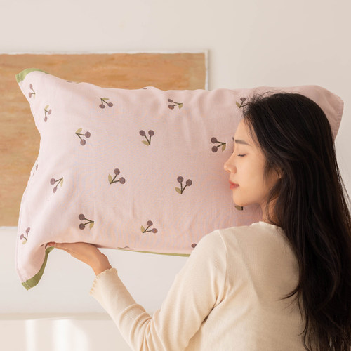 樱桃纯棉a类纱布枕巾女防头油