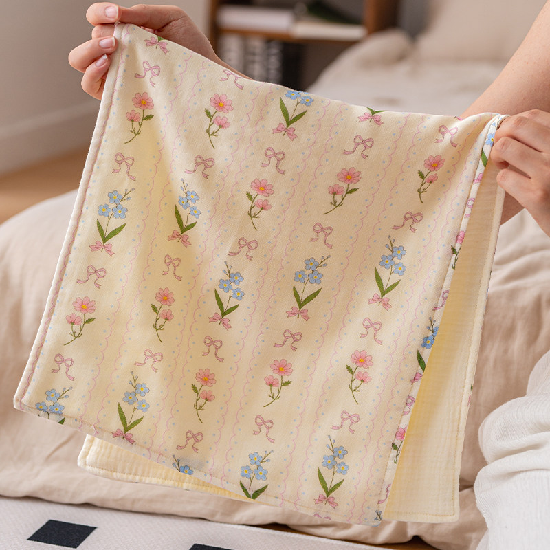 小花蝴蝶结纯棉六层纱布成人套装毛巾方巾柔软吸水洗脸面巾擦手巾,居家布艺,毛巾/面巾,淘宝优惠券,粉丝福利购,淘宝优惠卷