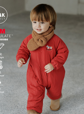 【新品】Oak Family宝宝夹棉连体衣新雪丽加厚保暖婴儿衣服红色