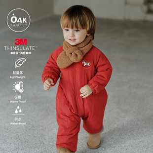 Family宝宝夹棉连体衣新雪丽加厚保暖婴儿衣服红色 Oak 新品
