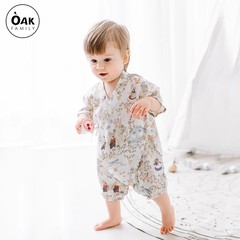 Oak Family婴儿夏季纱布新生儿连体衣百天宝宝包屁衣