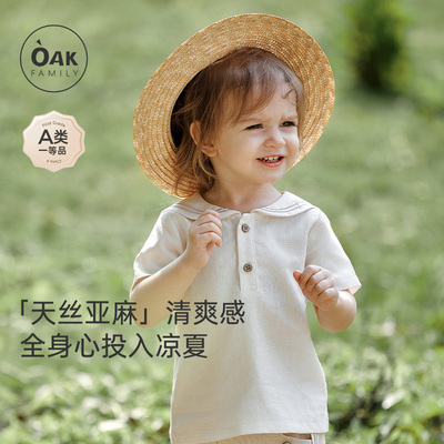 OakFamily天丝亚麻短袖上衣