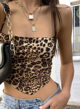 2022 European and American leopard print short women's top