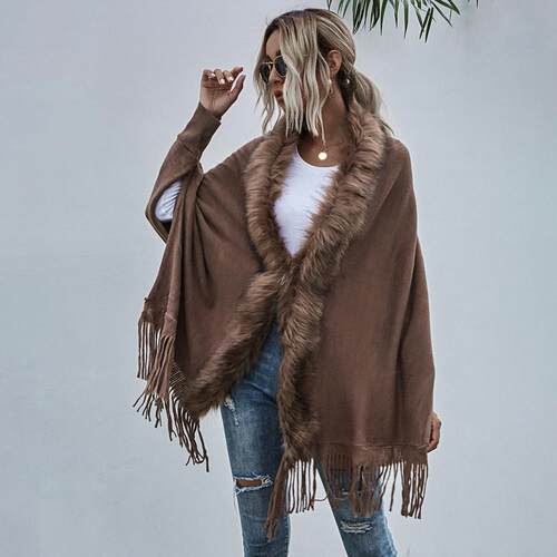 Autumn and winter fur  collar cape cardigan 秋冬毛领披肩开衫
