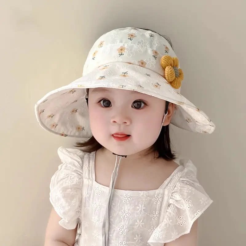 婴儿防晒帽子女童清新小花大帽檐空顶帽夏天女宝宝透气遮阳太阳帽