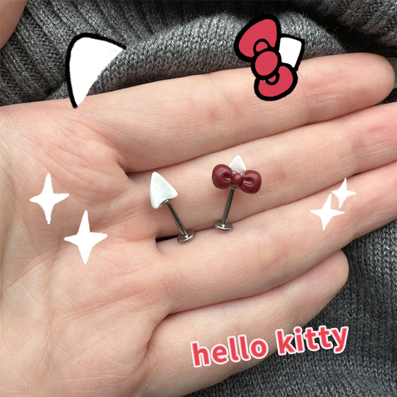 可爱Kitty猫耳耳轮钉恶魔钉小众气质甜美耳饰女医用钛钢耳钉耳环