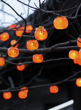 太阳能柿子灯串树上挂的彩灯庭院过年装饰灯小红灯笼新年氛围挂灯