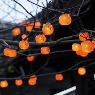 太阳能柿子灯串树上挂的彩灯庭院过年装饰灯小红灯笼新年氛围挂灯