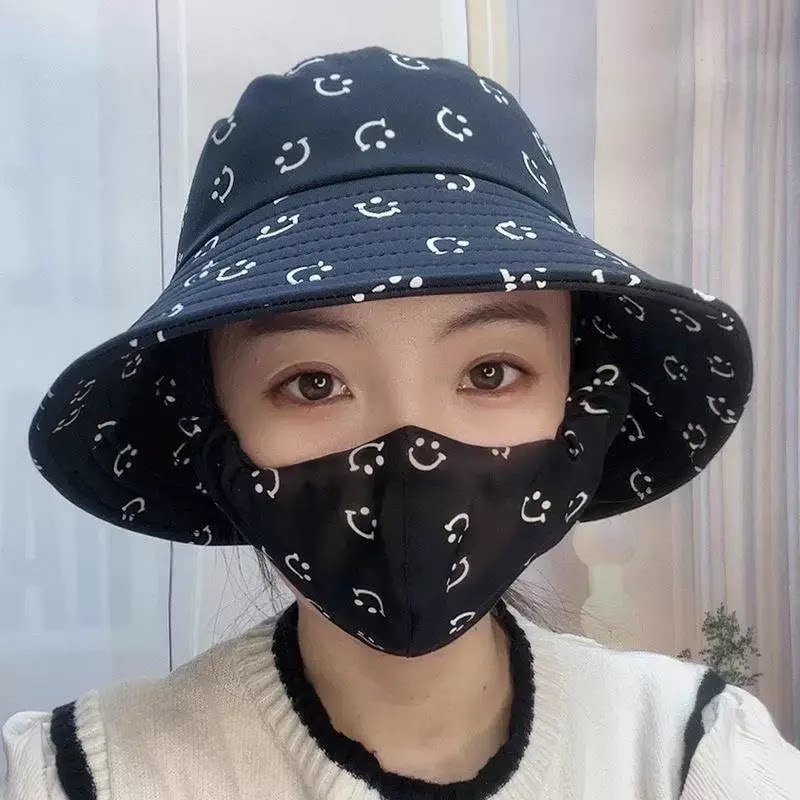 防晒口罩一体帽防紫外线女帽加长檐太阳帽透气春夏新款