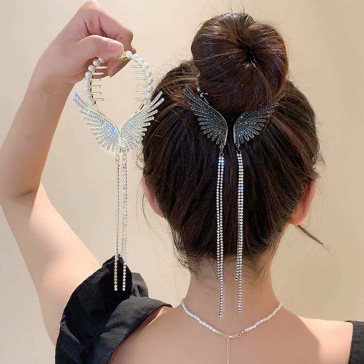 古风铃兰花流苏发夹丸子头固定神器抓夹女高级感发扣半扎盘发发抓图片