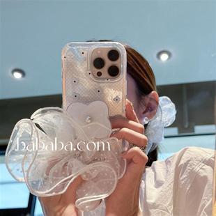 高级感ins风珍珠花朵支架适用iPhone16ProMax手机壳苹果15Pro保护套14pm女款 全包边软 13新款 韩系少女气质时尚