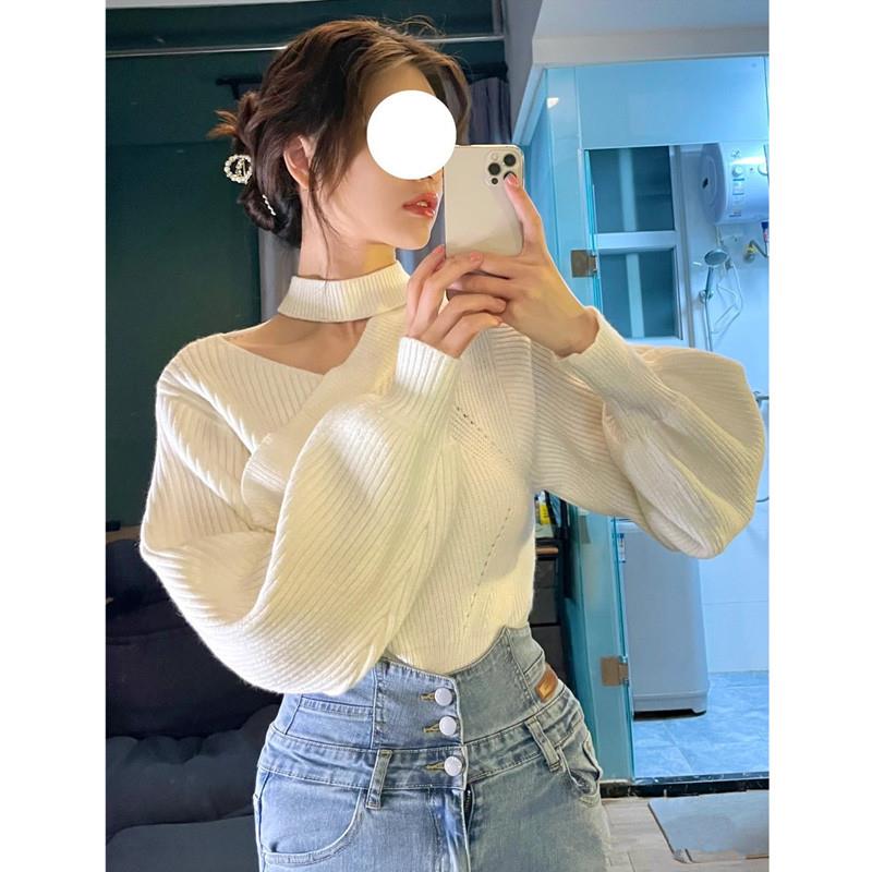 早春新款2025设计感挂脖毛衣短款针织打底衫内搭小众别致女上衣女