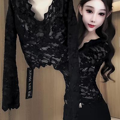 韩系V领加绒磨毛长袖蕾丝衫女2025冬季新款修身显瘦百搭打底上衣