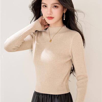 长袖针织衫上衣女装2025新款秋冬小个子短款毛衣内搭半高领打底衫