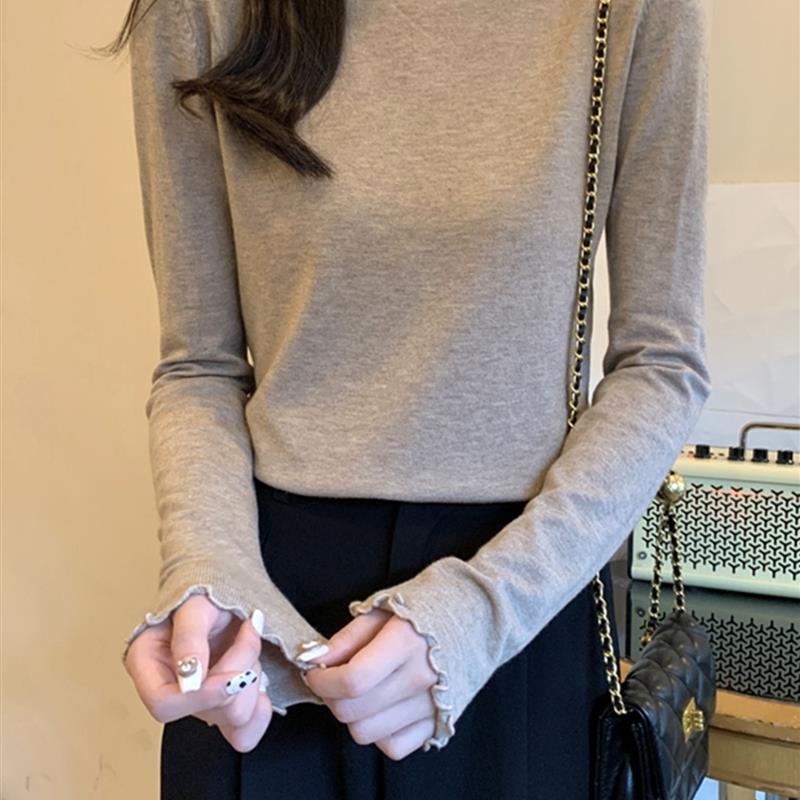 巨好看的秋冬木耳边打底衫女内搭半高领毛衣洋气修身长袖针织上衣