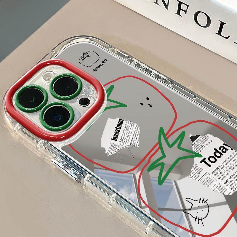 报纸番茄适用于苹果16promax镜面奶油壳iPhone15手机壳华为p可爱小米15防摔保护套mate70小众新款