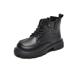 女童靴子2025春秋新款男童马丁靴二棉秋冬加绒儿童短靴中大童皮靴