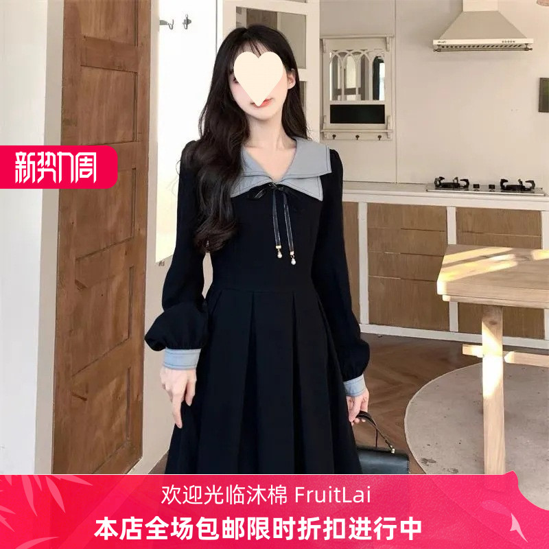 连衣裙女装高腰裙子潮法式减龄学院秋冬礼服中长裙大码胖mm裙子