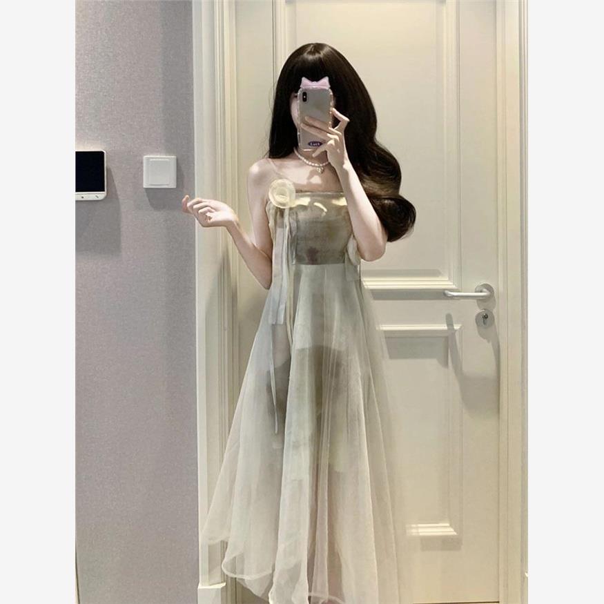 法式复古高级感桔梗吊带连衣裙子仙女超仙森系新中式禅意国风长裙