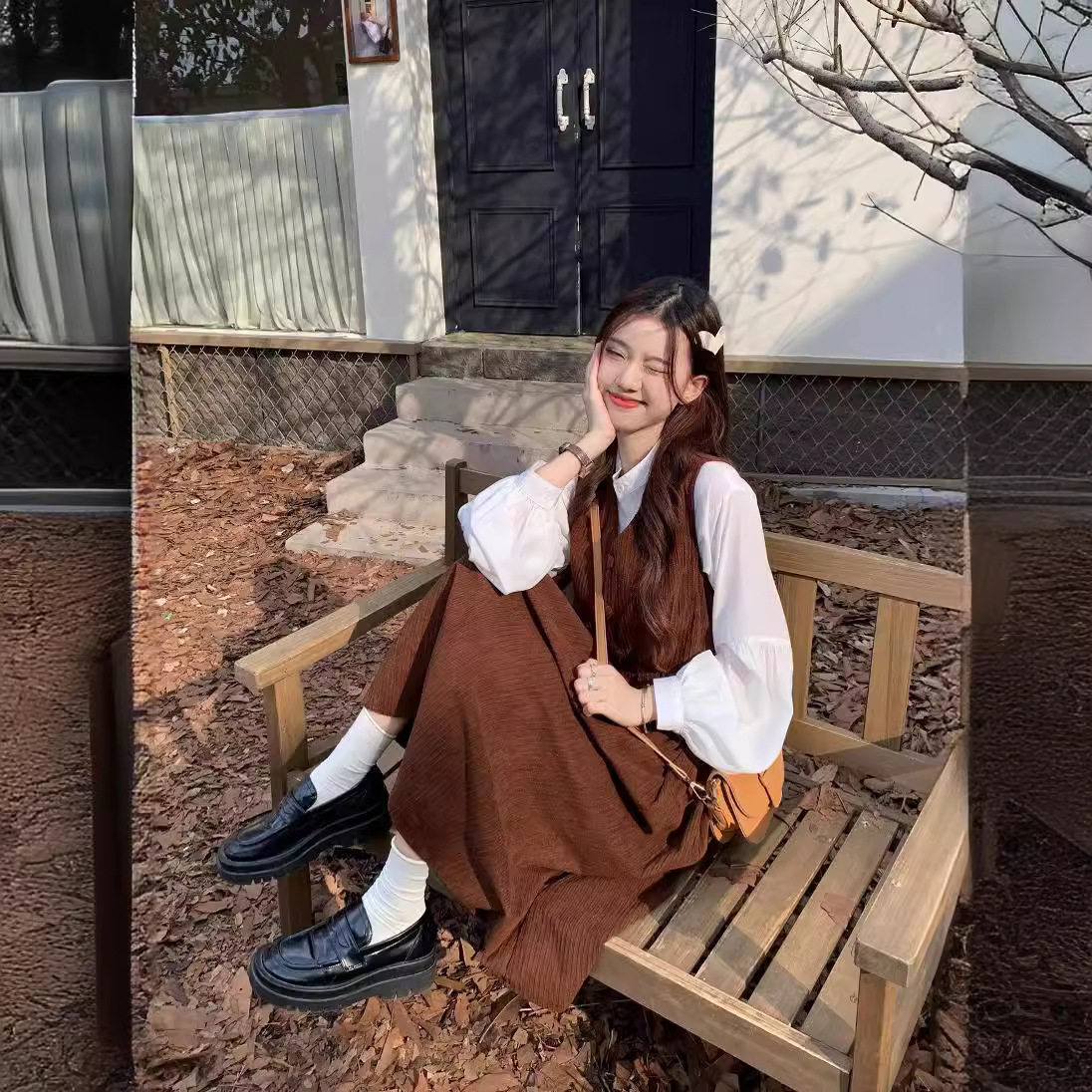 法式连衣裙女套装裙灯芯