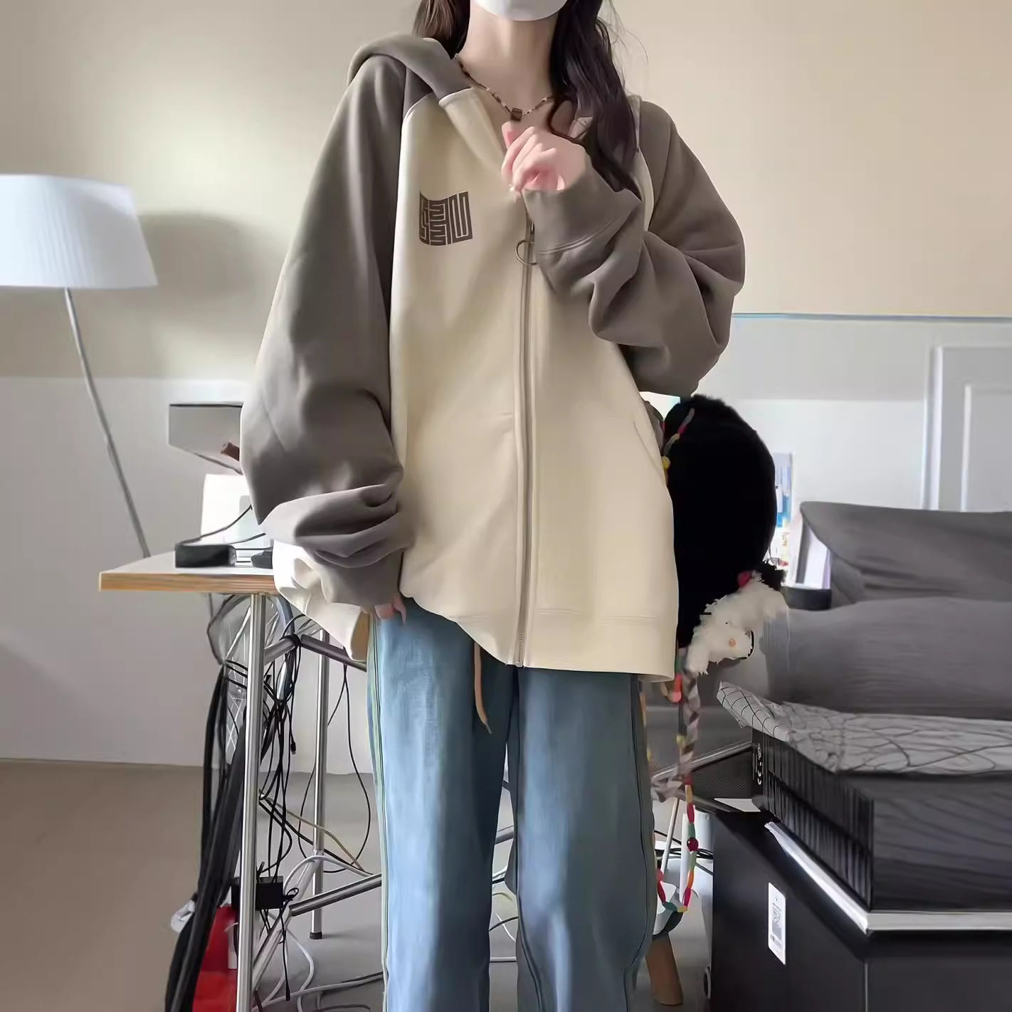 加绒加厚连帽卫衣女学院