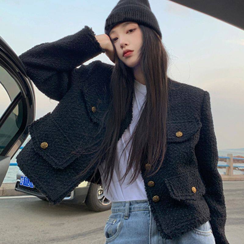 黑色法式小香风短外套女图片