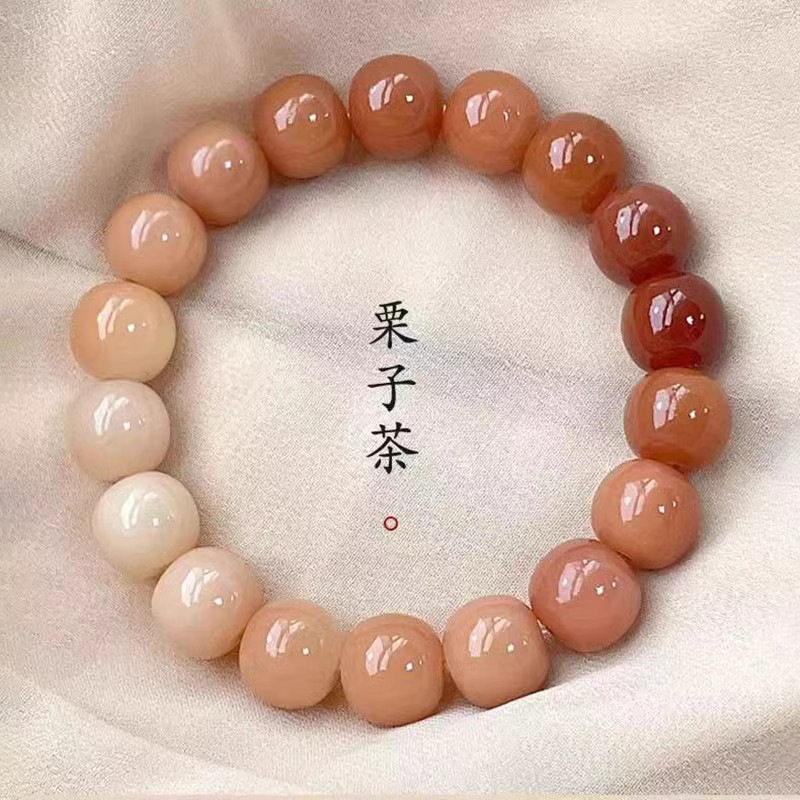 粉紫色白玉菩提根手串女绕指柔飘花文玩菩提子佛珠男盘玩渐变手链