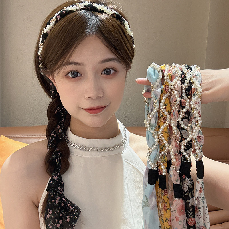 碎花发带女2023新款丝巾绑发夏季法式飘带发箍一体外戴系带编发饰