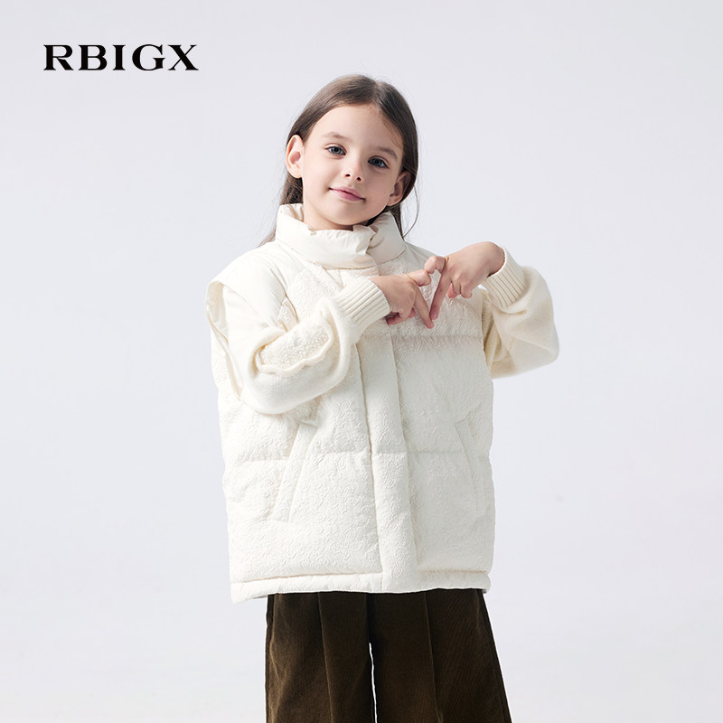 RBIGX瑞比克童装秋冬新款轻薄背心女童压花高贵典雅羽绒马甲
