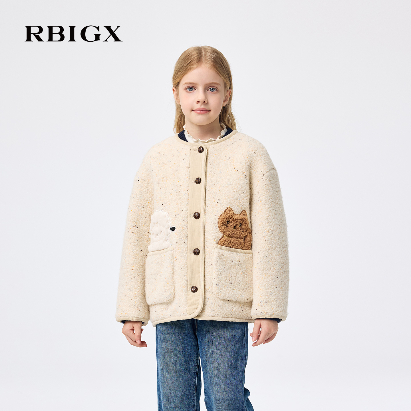 【商场同款】RBIGX瑞比克童装2025冬季新款圆领可爱保暖皮草外套