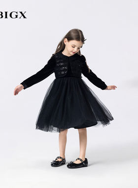 RBIGX瑞比克童装2025秋季新款贵族高雅丝绒礼服珠片网纱连衣裙