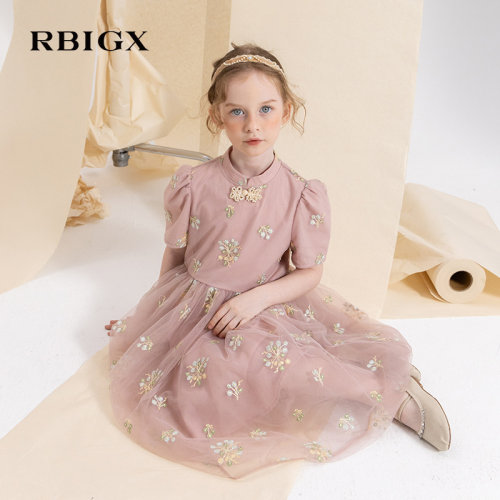 RBIGX瑞比克夏季网纱中式连衣裙