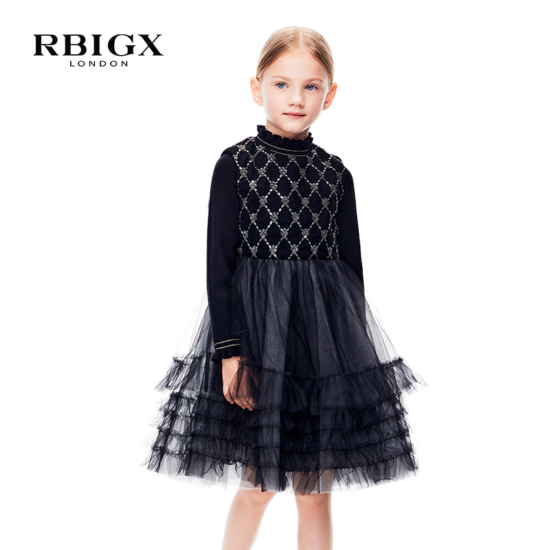 RBIGX瑞比克童装冬季新款女童蓬松立体设计感网纱连衣裙