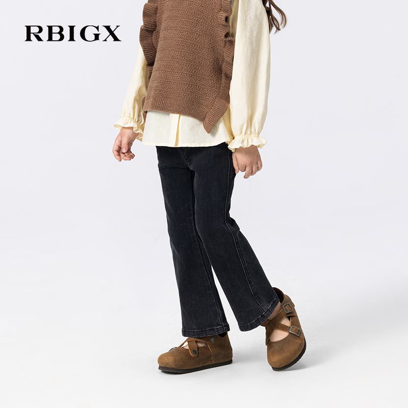 RBIGX瑞比克童装2025秋季新款女童设计感潮流弹力磨毛牛仔裤