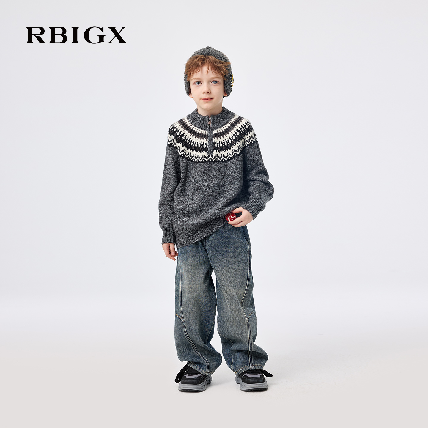 【商场同款】RBIGX瑞比克童装2025冬季款复古经典复古加绒牛仔裤