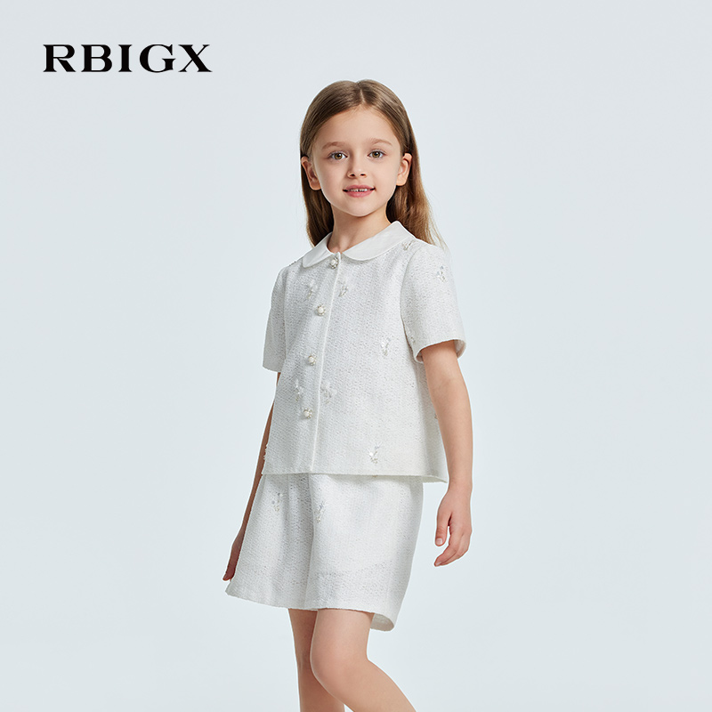 【商场同款】RBIGX瑞比克童装2025夏季新款珠片绣花小香风套装
